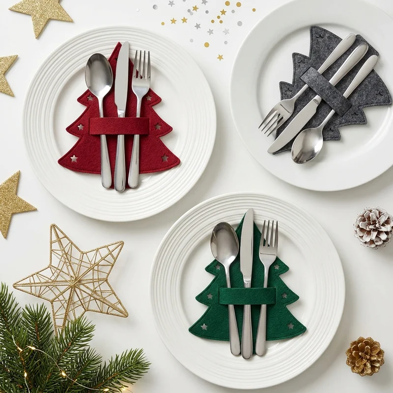 Christmas tree cutlery setting