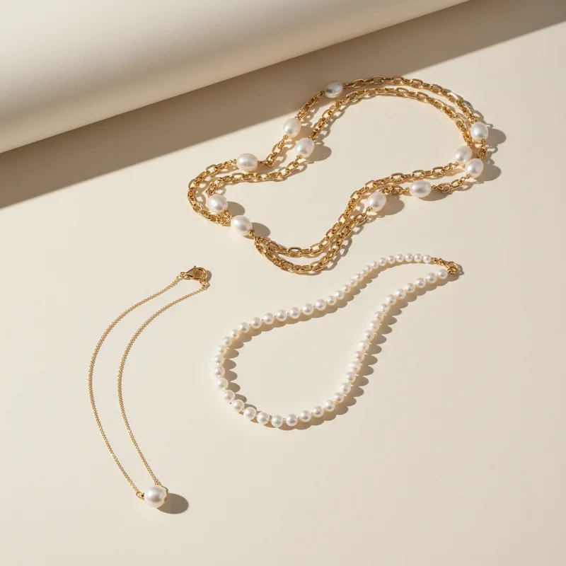 Layered pearl & gold necklaces