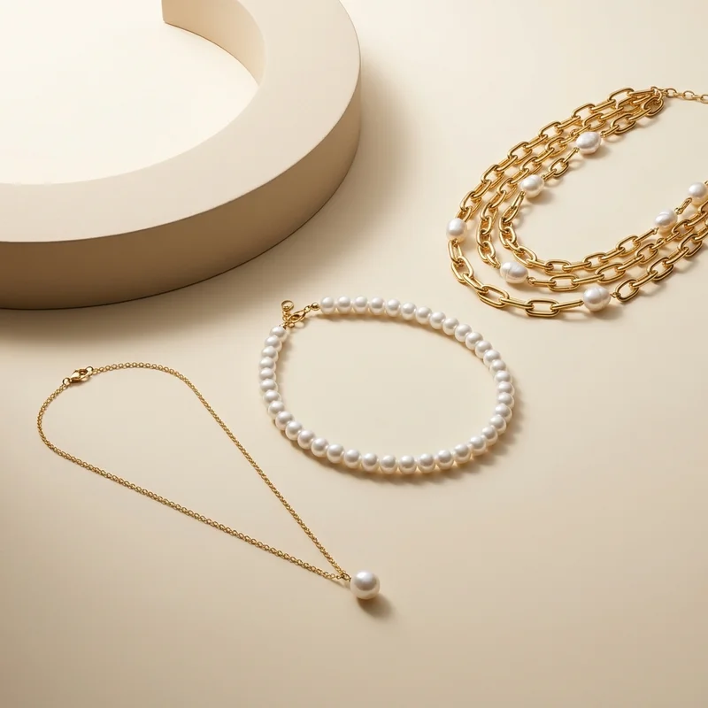 Elegant pearl necklaces flat lay