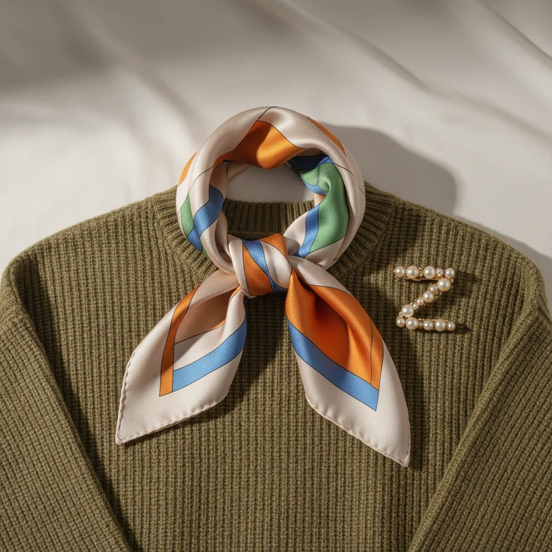Elegant Silk Scarf & Pearls