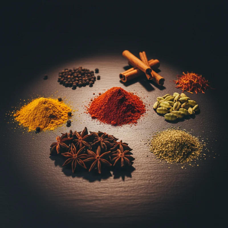 Aromatic spices on dark slate