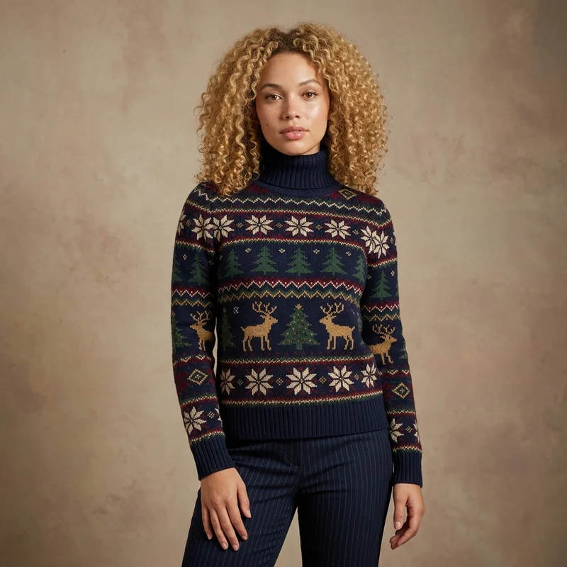 Cozy patterned turtleneck sweater