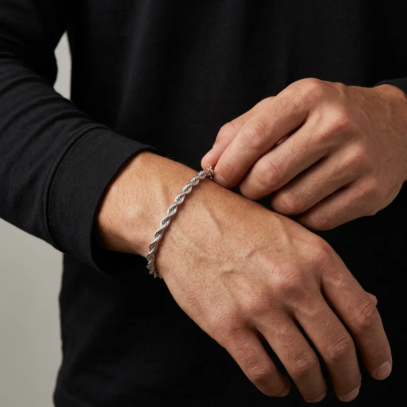 Minimalist men's silver bracelet