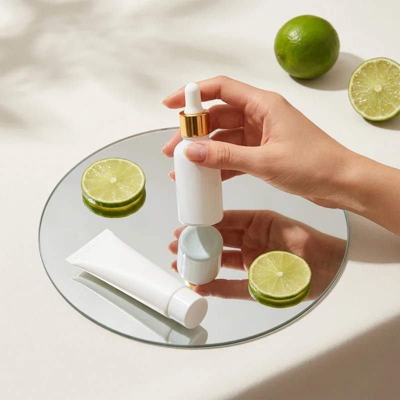 Fresh lime skincare on mirror