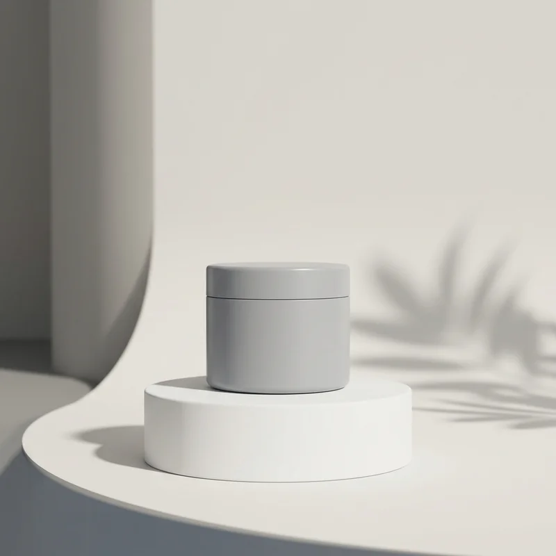 Modern gray jar on white podium