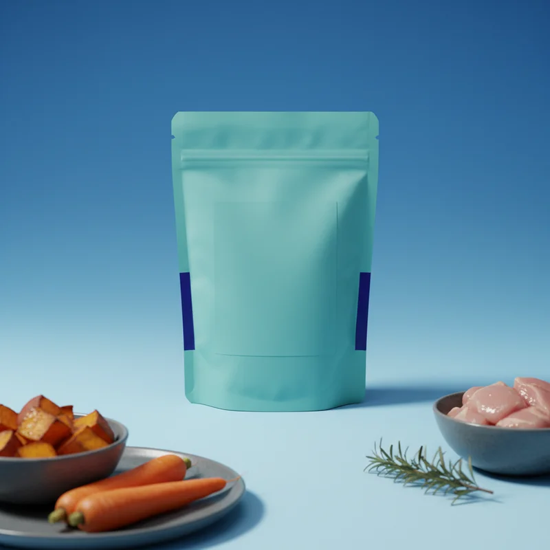 Fresh food pouch on blue gradient