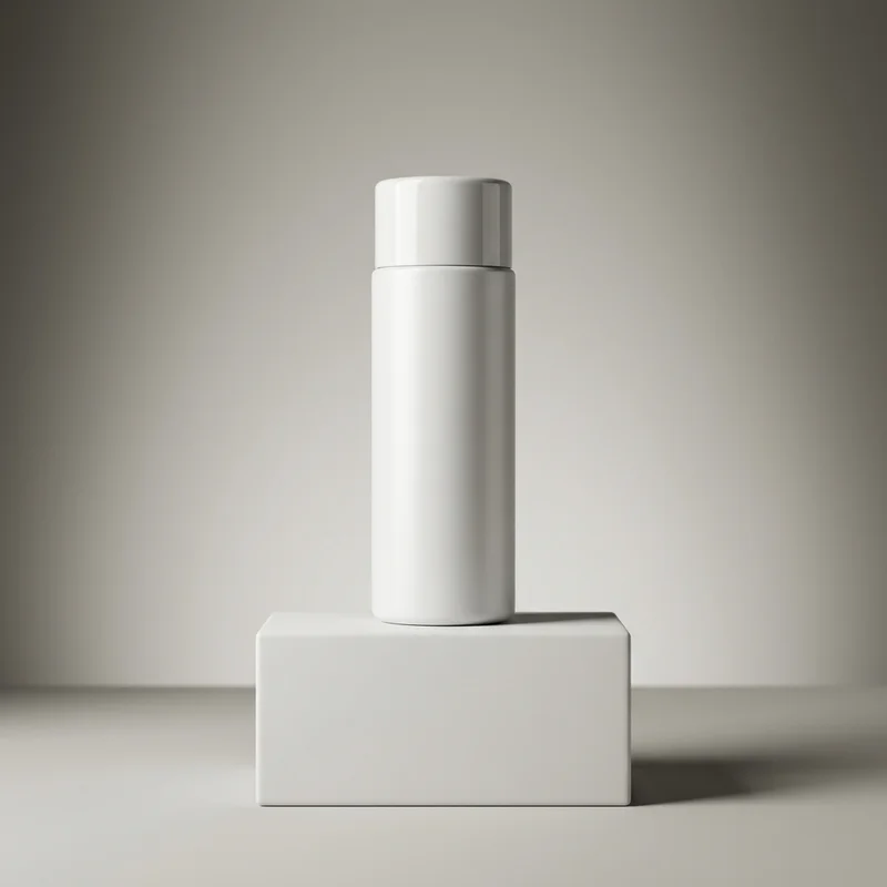 Minimalist bottle on white pedestal