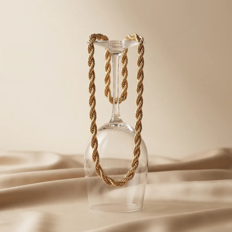 Gold chain on inverted glass