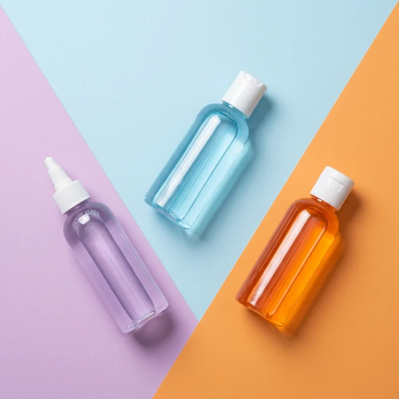 Trio of liquids on color blocks
