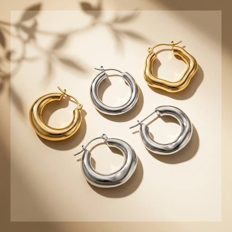 Modern hoop earrings with leaf shadow