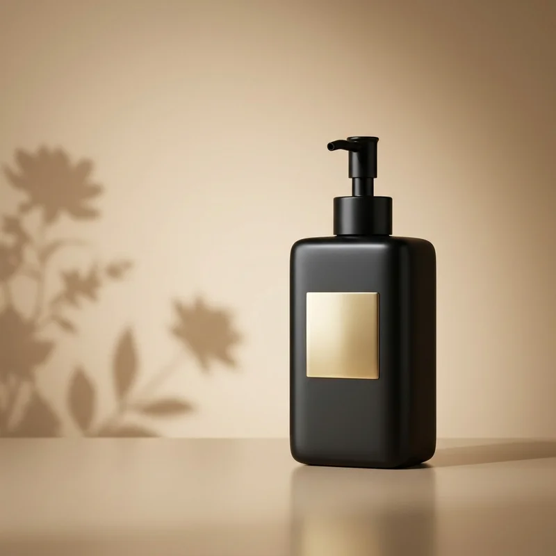 Luxury black bottle with fern shadow
