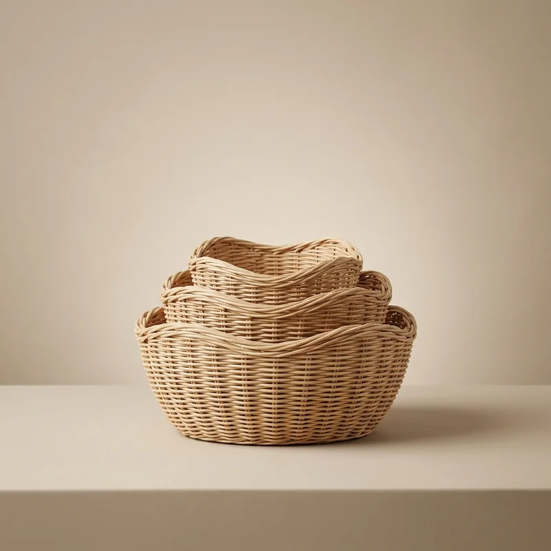 Minimalist woven baskets on beige