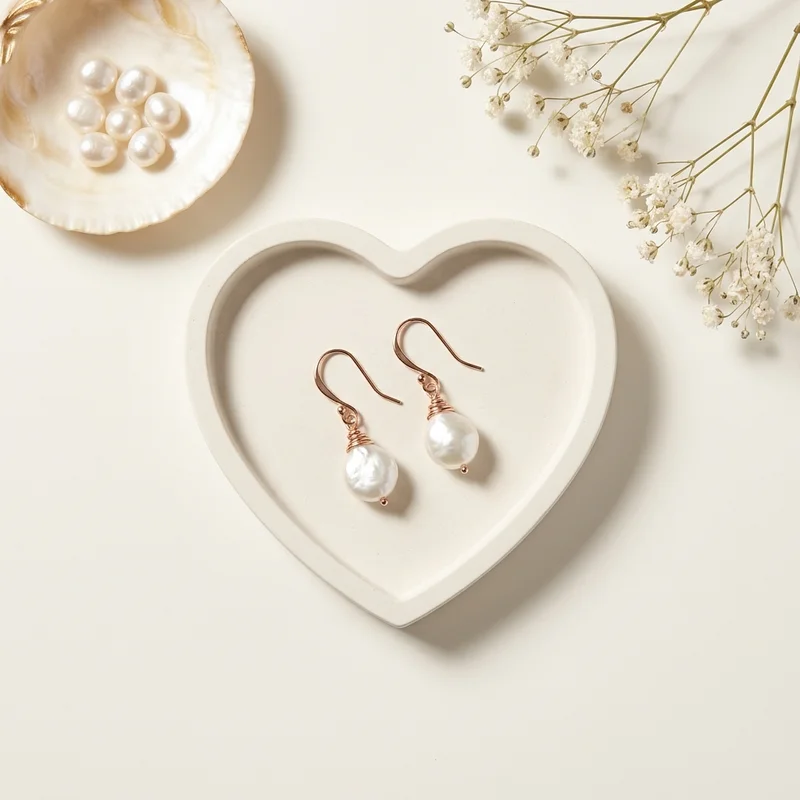 Pearl earrings on heart tray