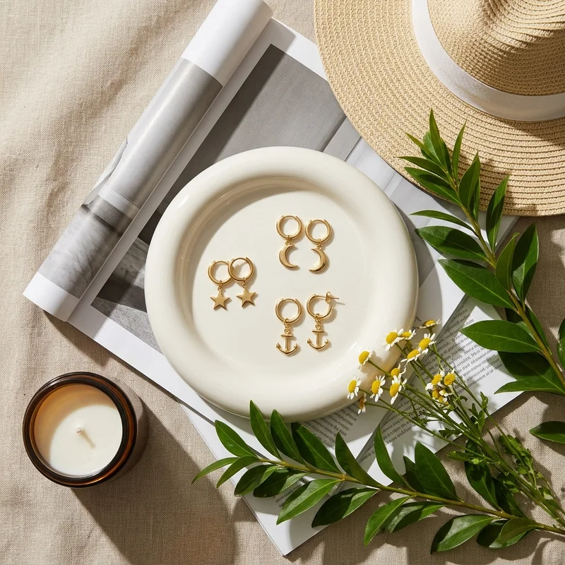 Sunny summer jewelry flat-lay