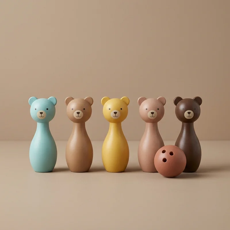 Wooden bear bowling set