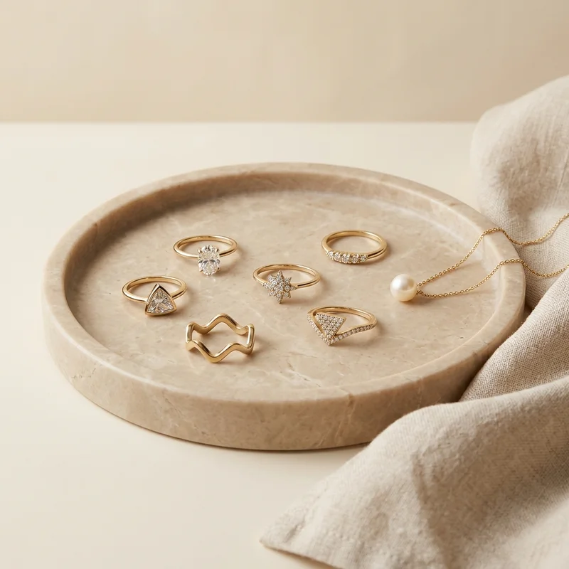 Elegant gold jewelry on marble