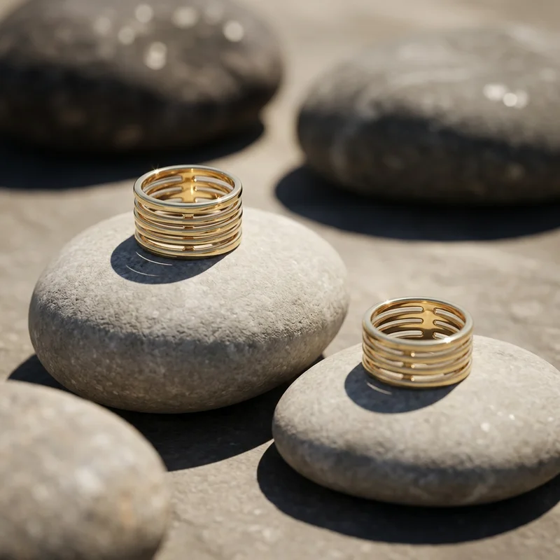 Gold rings on river stones
