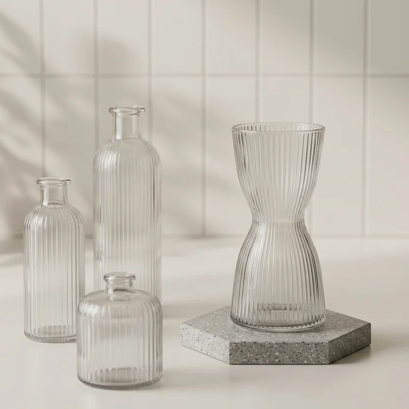 Minimalist glass decor with palm shadow
