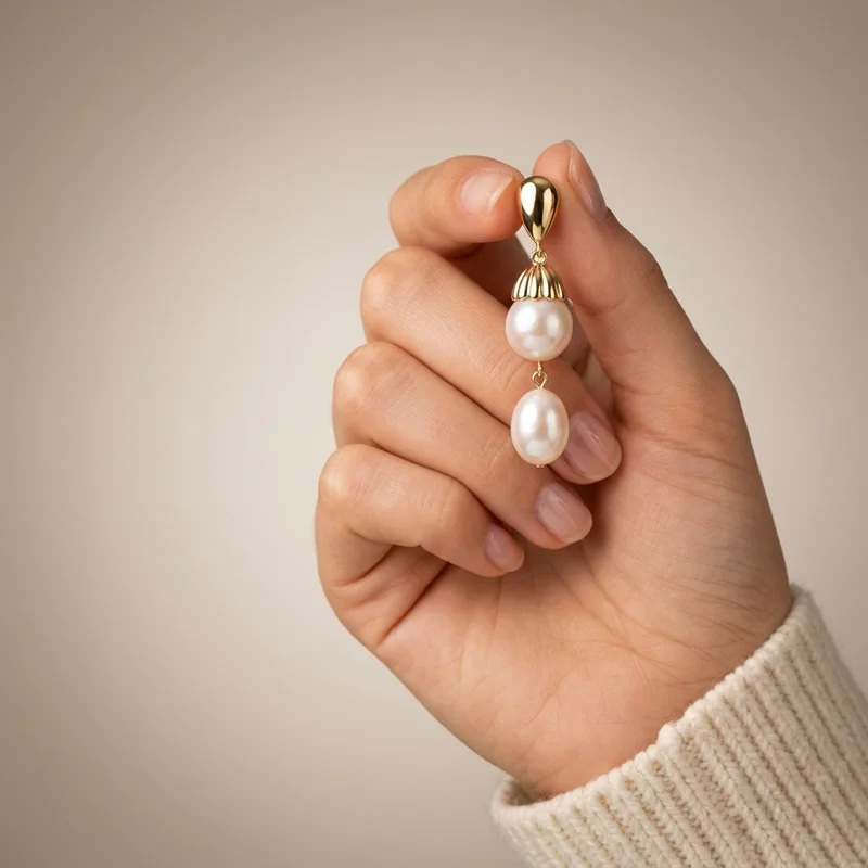 Elegant pearl earring in hand