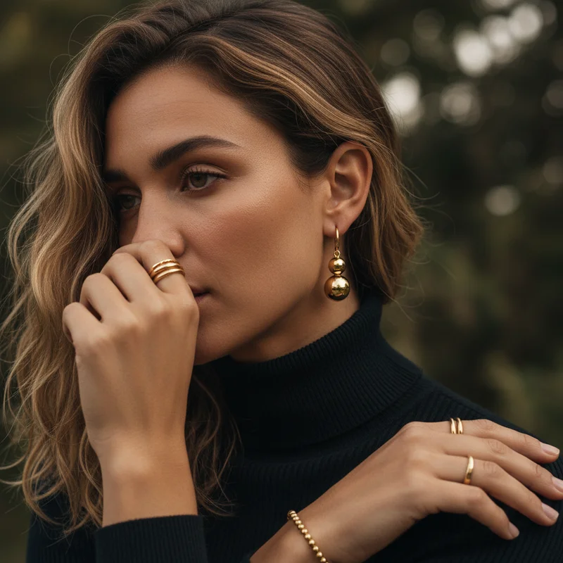 Elegant gold jewelry close-up