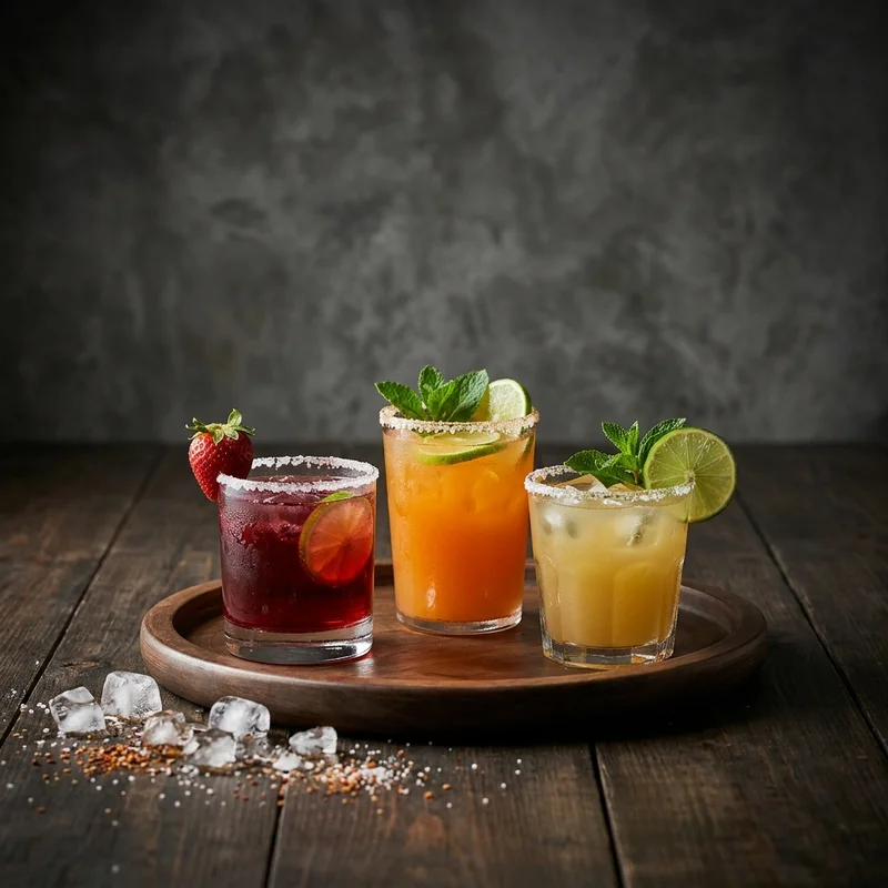Festive colorful cocktails on wood