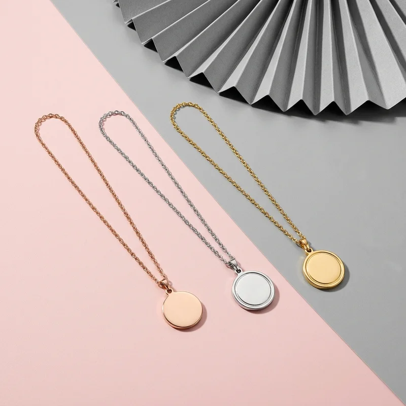 Modern minimalist necklaces on pink and grey
