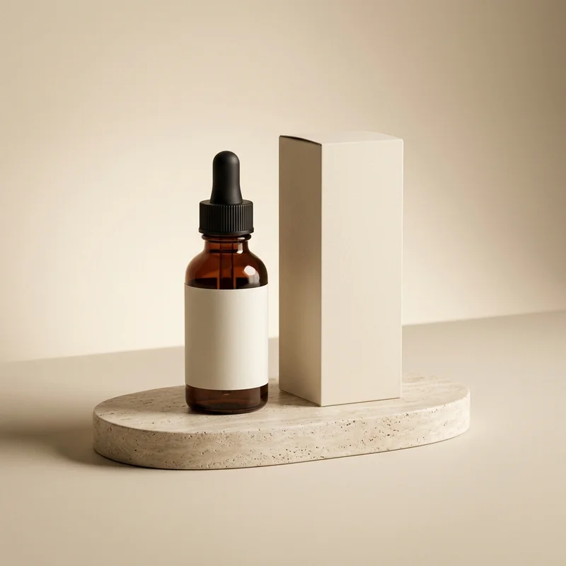 Minimalist serum on stone podium