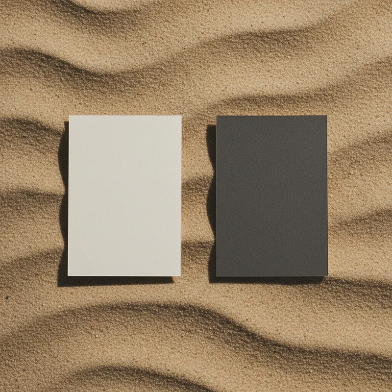 Minimalist cards on rippled sand