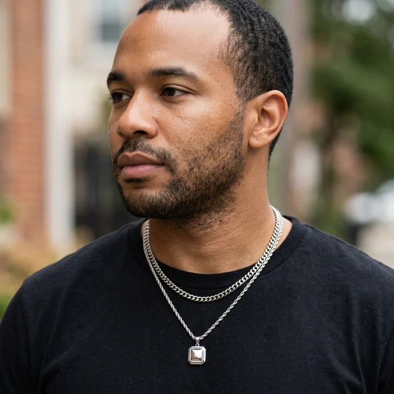 Mens layered silver chain look