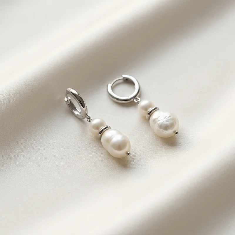 Elegant pearl earrings on fabric
