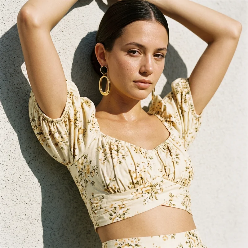 Sunny floral crop top and hoops