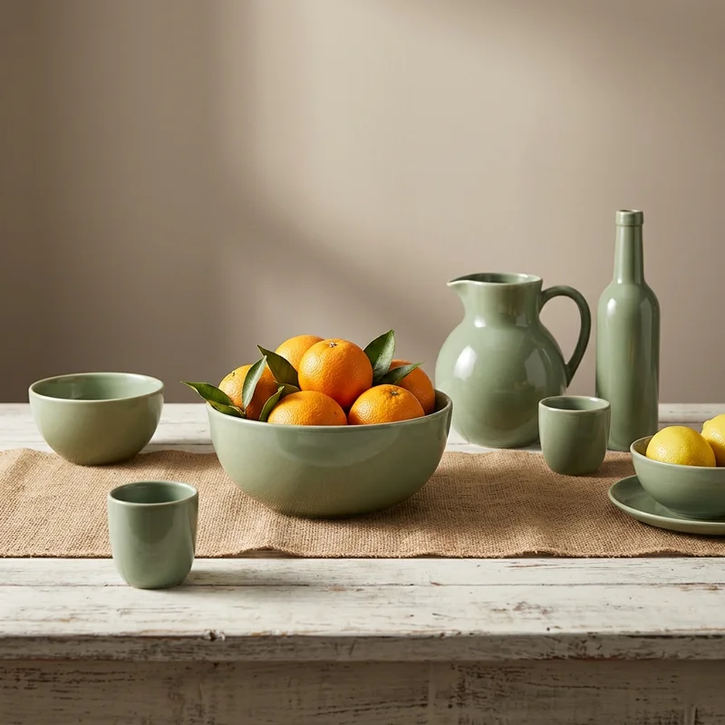 Elegant green pottery display