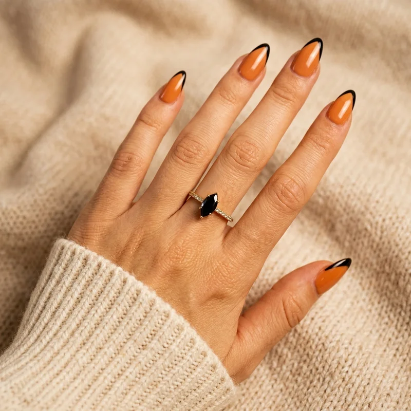 Cozy autumn-toned manicure on knit