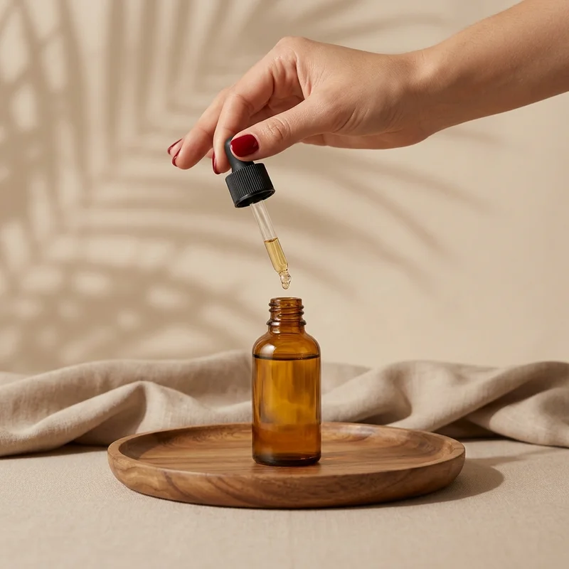 Natural oil dropper on wood