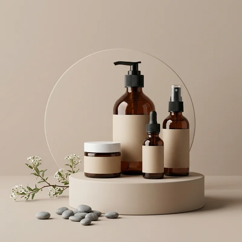 Natural skincare on beige podium