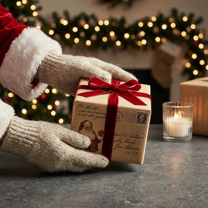 Vintage Santa gift in gloves