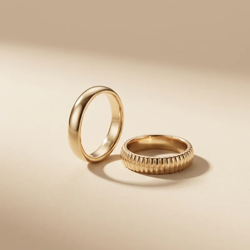 Elegant gold rings on beige