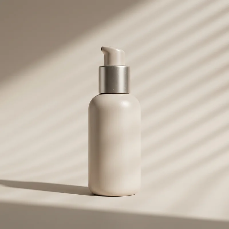 Minimalist skincare bottle with shadows