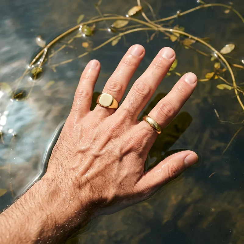 Gold rings in natural water
