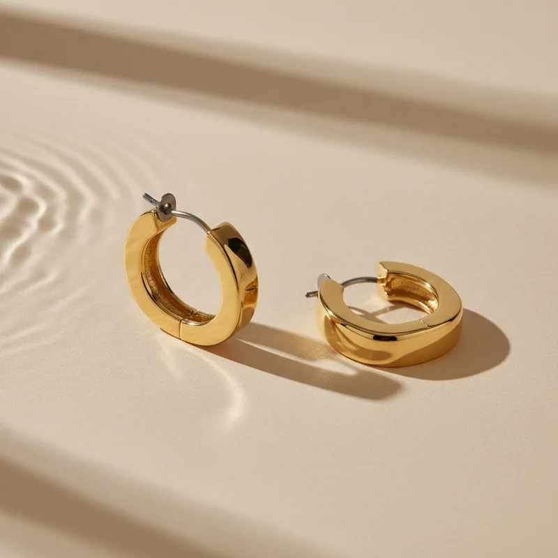 Modern gold hoops on beige