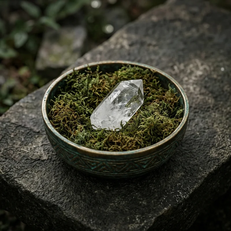 Mystical crystal in moss bowl