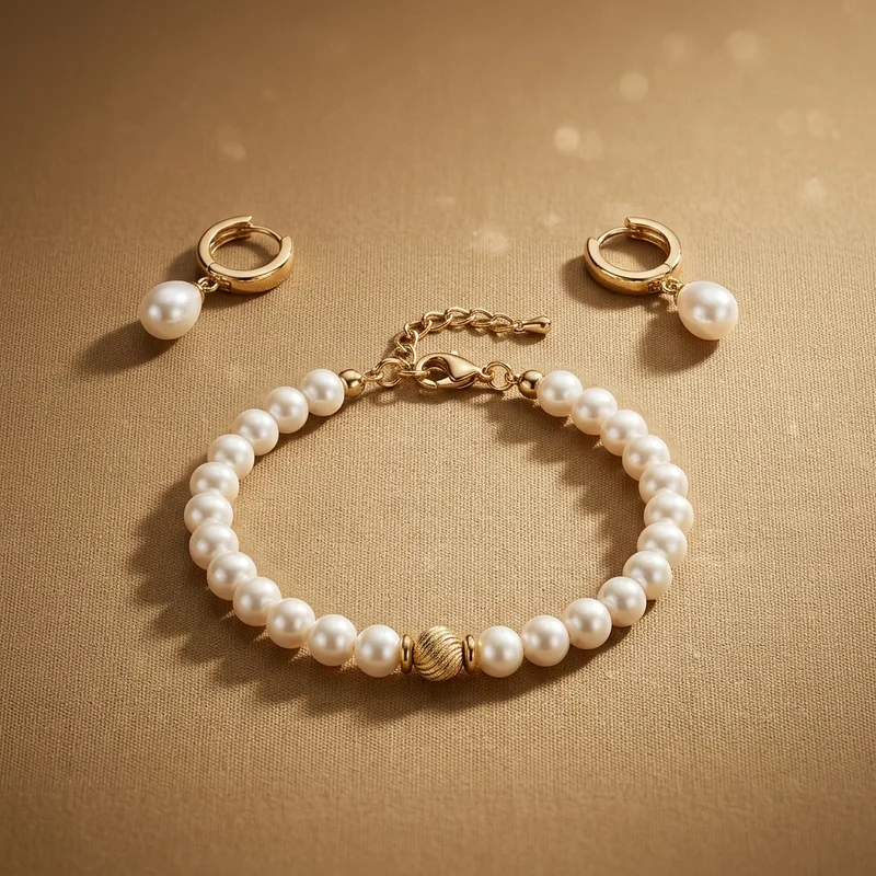 Elegant pearl jewelry set on gold