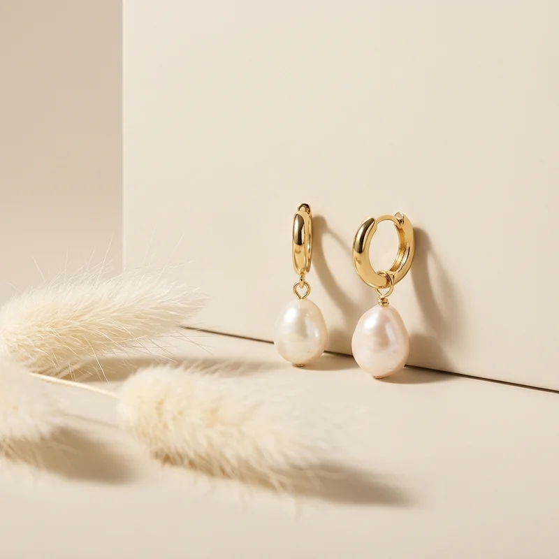 Elegant pearl hoops with pampas