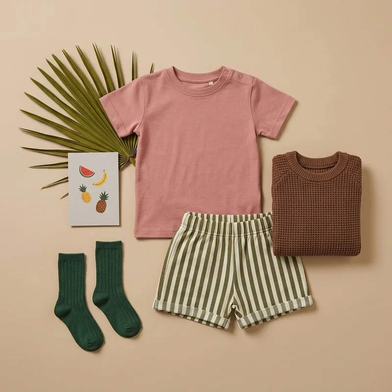 Summer baby outfit flat lay