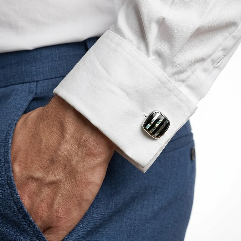 Sophisticated men's style: striped cufflink