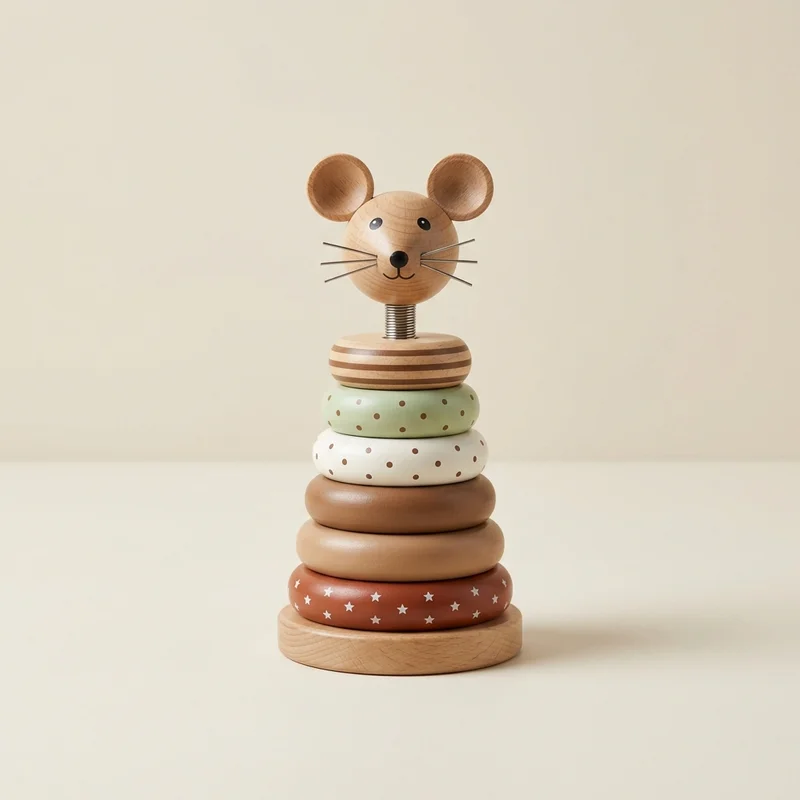 Cute wooden mouse stacking toy