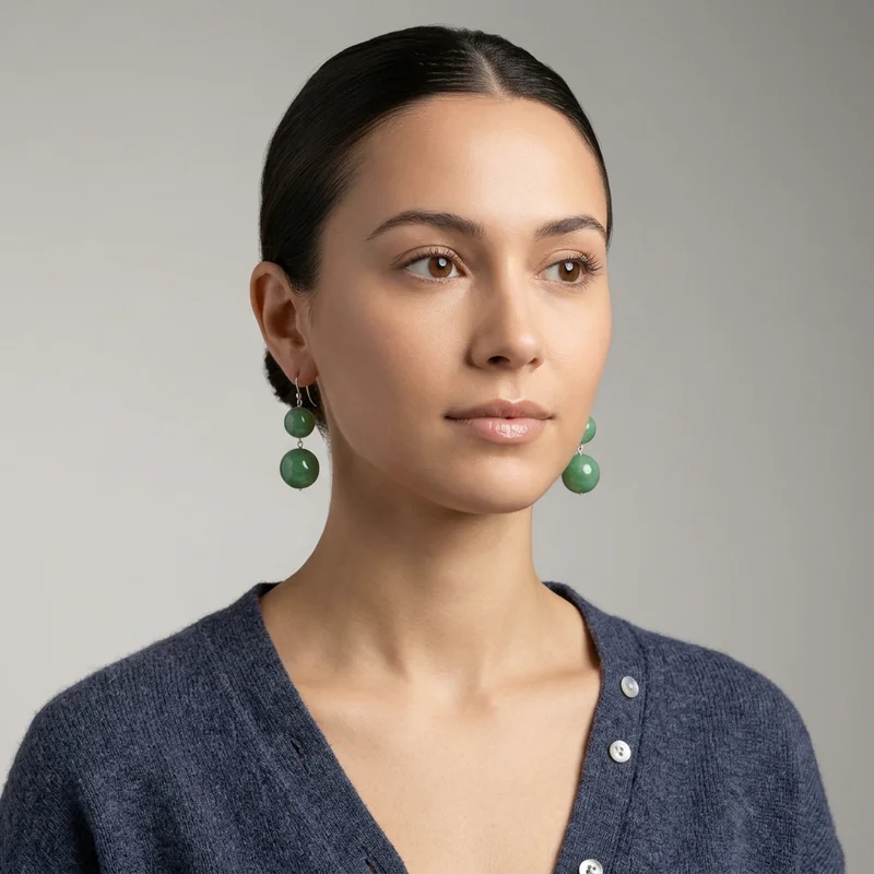 Elegant jade sphere earrings on model