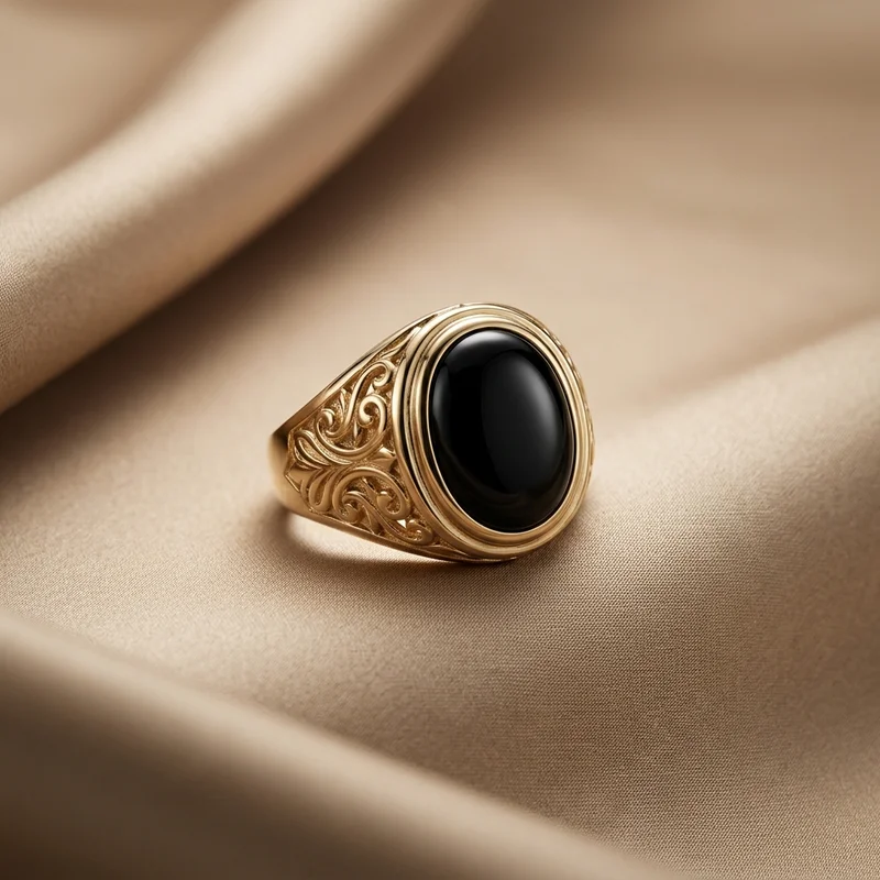 Vintage gold ring on silk