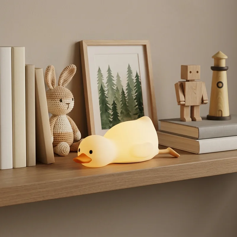 Cozy duck night light on shelf