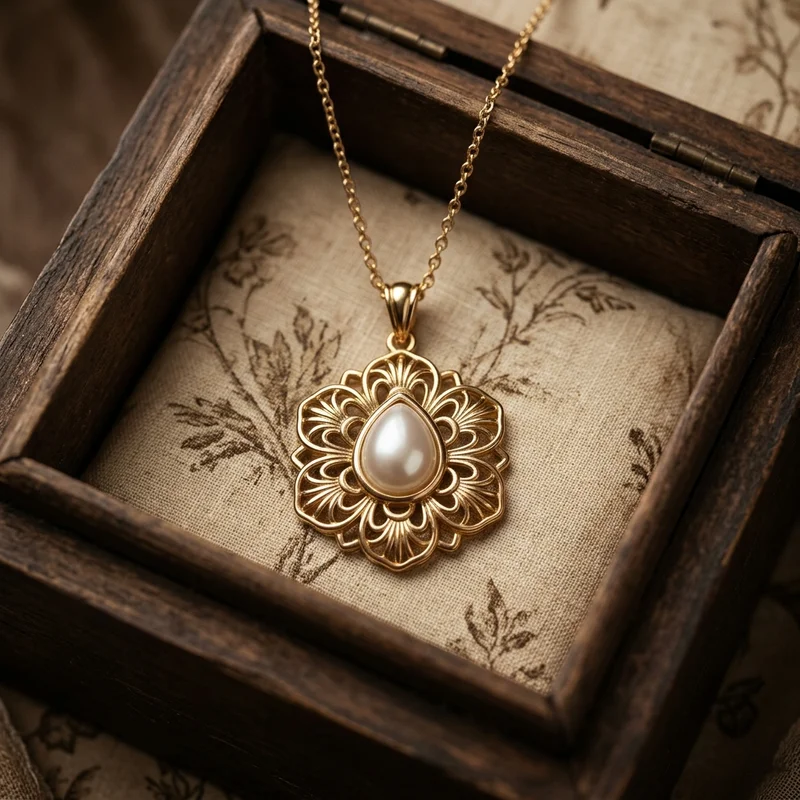 Vintage gold pearl necklace in box